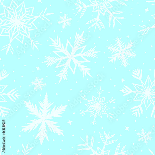 Abstract Snowflakes seamless pattern. Digital Illustration Background © leavector