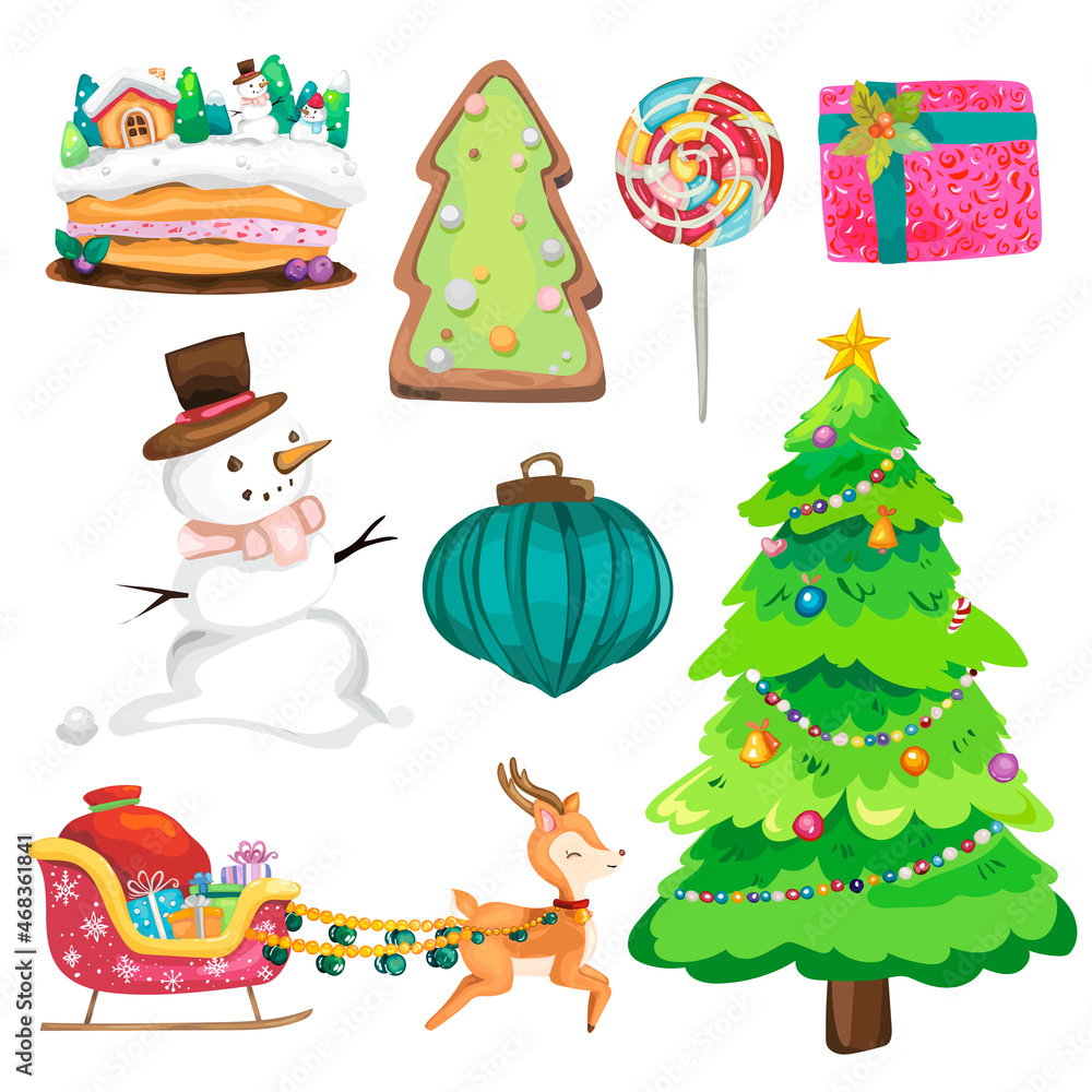 Obraz premium Christmas decorative elements set. Vector Illustrations on a white background
