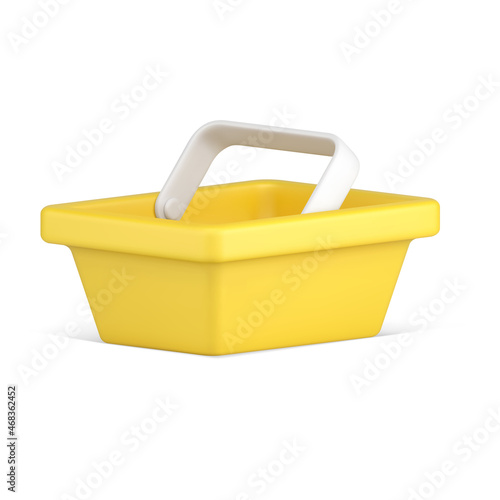 Yellow plastic empty supermarket cart carrying goods 3d icon vector illustration