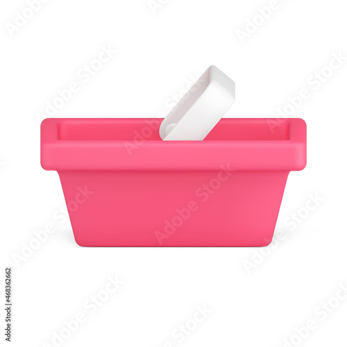 Red plastic shopping basket 3d icon vector illustration side view. Empty equipment for customer