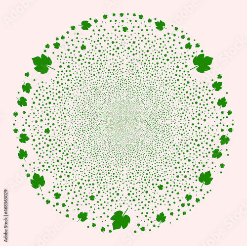 Grapes leaf burst spheric cluster. Object pattern combined from random grapes leaf icons as explosion spheric cluster. Abstract round cluster mosaic is created from grapes leaf icons.