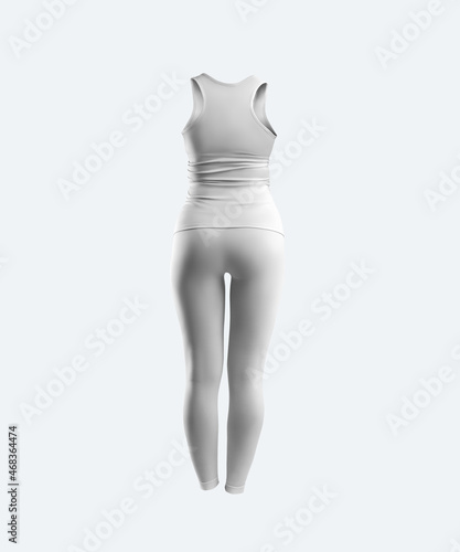 Mockup white tank top, sleeveless T-shirt, leggings, 3D rendering, womens sportswear, no body, isolated on background