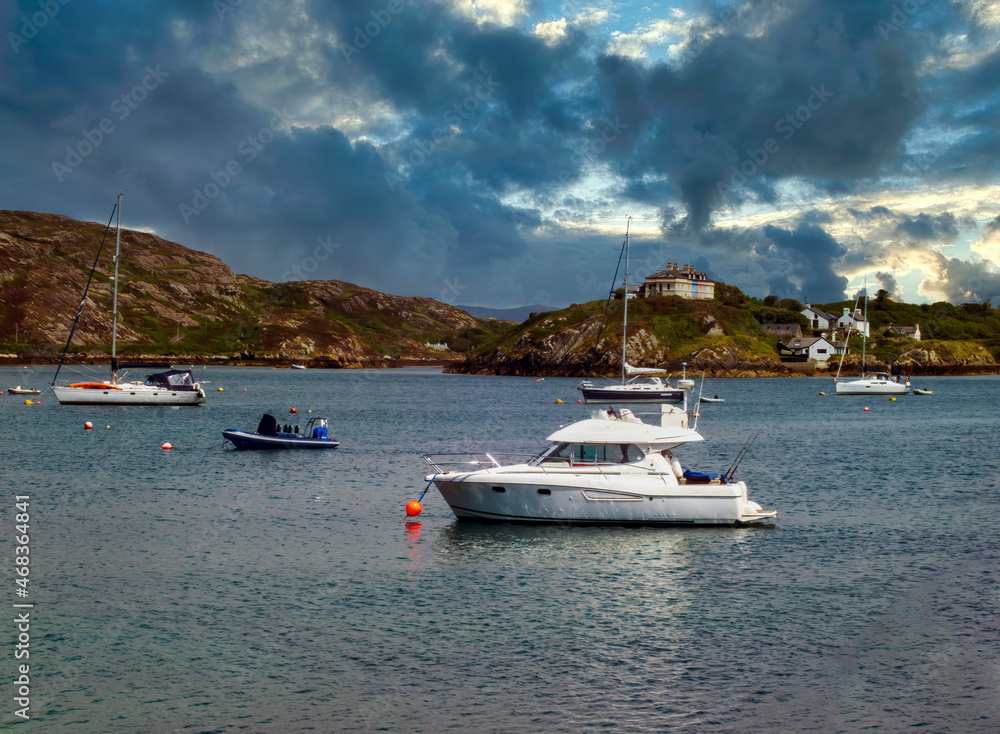 A cove on Mizen Head Peninsula with mooring boats A cove on Mizen Head Peninsula with mooring boats
