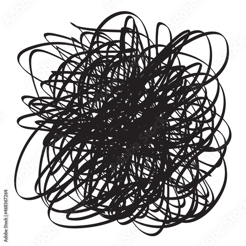 Tangled on white. Chaos pattern. Scribble sketch. Background with array of lines. Intricate chaotic texture. Art creation. Black and white illustration. Print for polygraphy, posters and t-shirts