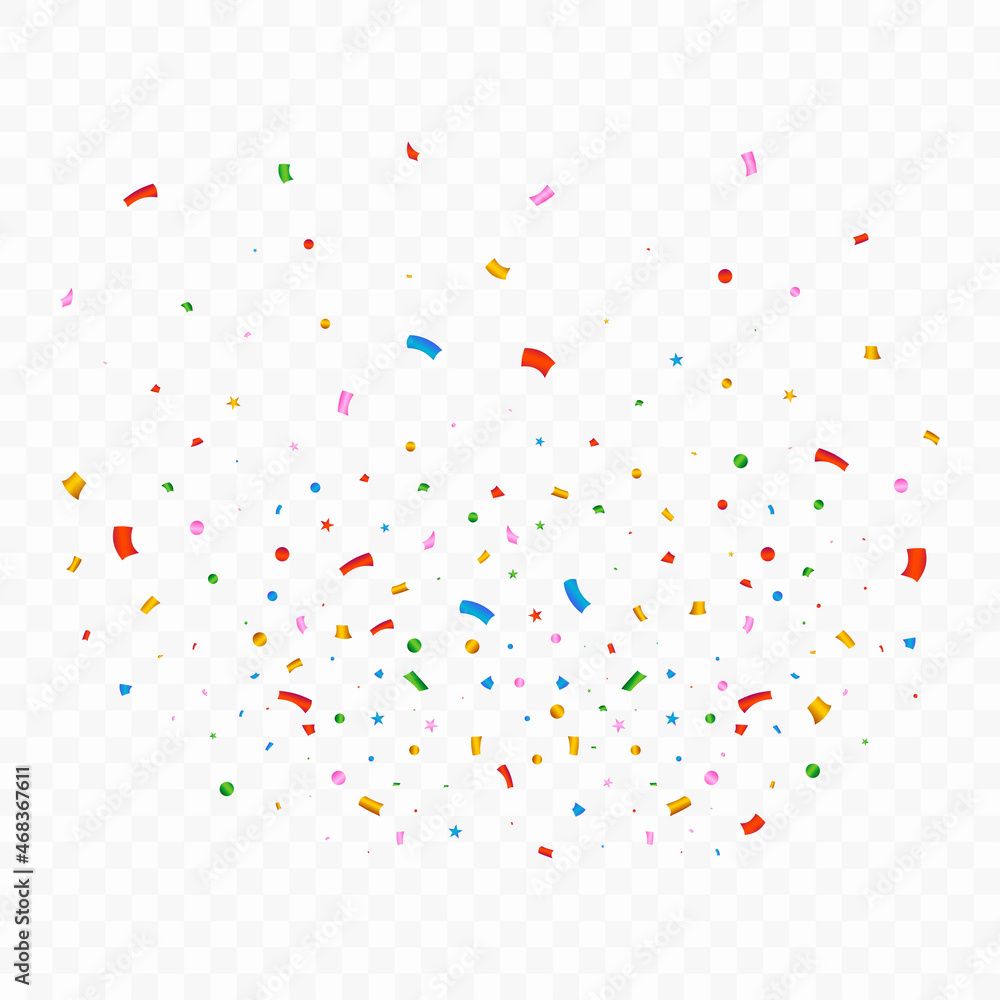 Confetti vector explosion for the carnival background. Multicolor party tinsel and confetti element. Colorful confetti isolated on transparent background. Festival elements. Birthday party
