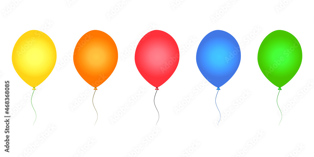Colorful balloons set isolated on white background. Collection of yellow, orange, red, blue and green helium balloon. Birthday, party, celebration flying round balloon design.Stock vector illustration Colorful balloons set isolated on white background. Collection of yellow, orange, red, blue and green helium balloon. Birthday, party, celebration flying round balloon design.Stock vector illustration