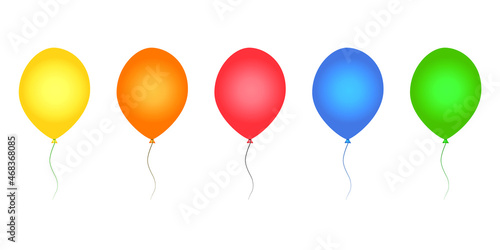 Colorful balloons set isolated on white background. Collection of yellow  orange  red  blue and green helium balloon. Birthday  party  celebration flying round balloon design.Stock vector illustration