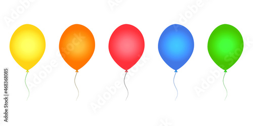 Colorful balloons set isolated on white background. Collection of yellow, orange, red, blue and green helium balloon. Birthday, party, celebration flying round balloon design.Stock vector illustration