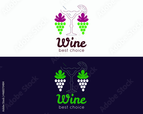 Logo glasses of wine and grapes Royalty Free Vector Image photo