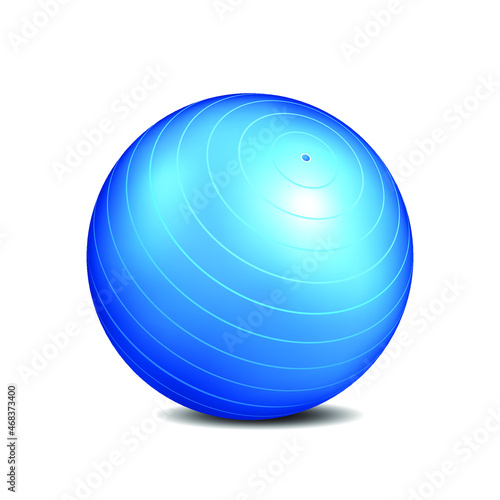 Blue fitness ball. Vector illustration of sports equipment. A realistic image of a fitball on a white background. Rubber equipment for sports.