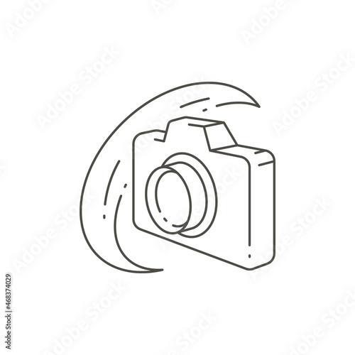 Simple line art isometry photo camera with decorative natural half moon logo vector illustration