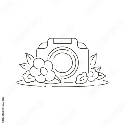 Linear simple logo photo video camera electronic device decorated natural blossom botanical flower