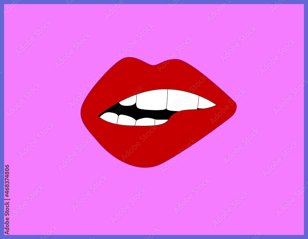 Sexy lips, bite your own lips. Beautiful girlish lips. Women's lips