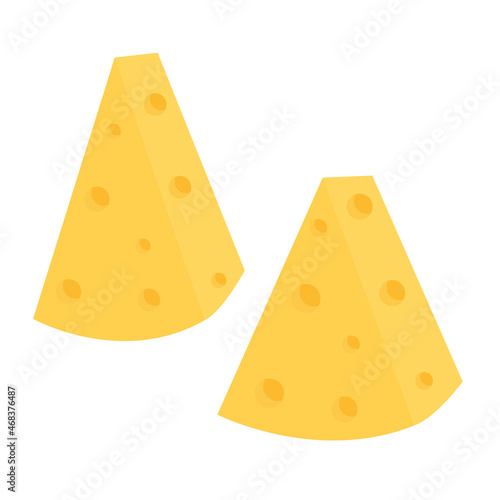 Vector illustration of cheese. Two triangular slices of cheese. isolated on a white background, simple minimal style.