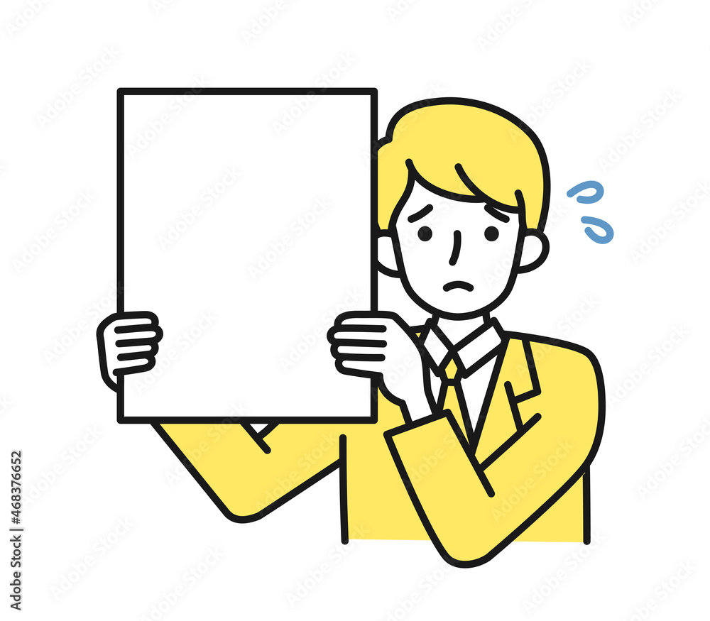 残念なお知らせをボードで見せる男性のイラスト素材