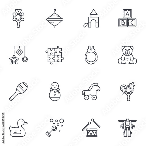 Baby toys and baby goods line icons isolated on transparent background