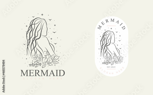 Beauty Mermaid logotype design.Girl,sea and palm.