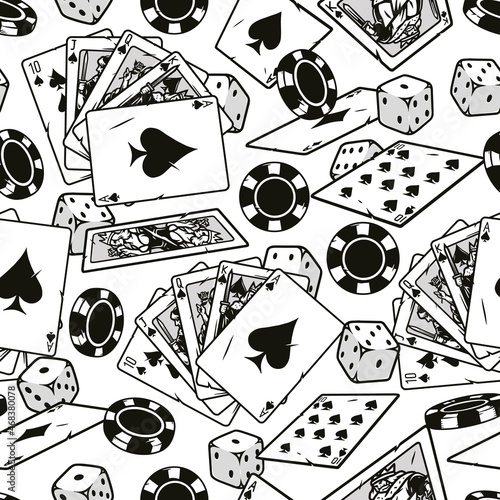 Gambling monochrome vintage seamless pattern
