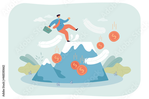Businessman making mistake, falling down from top of mountain. Careless man losing money because of fail in business flat vector illustration. Bankruptcy warning, risk of financial accident concept © SurfupVector