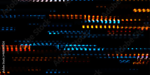 Abstract blue orange tech glowing neon lines background. Laser glitch effect retro graphic design. Vector futuristic illustration