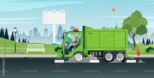 Employees are driving to clean public roads in the city.