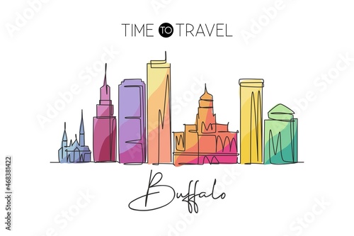 One single line drawing of Buffalo city skyline, United States. Historical town landscape in the world. Best holiday destination. Editable stroke trendy continuous line draw design vector illustration