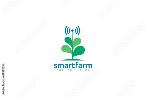 smart farm logo with a combination of a plant with wifi signal