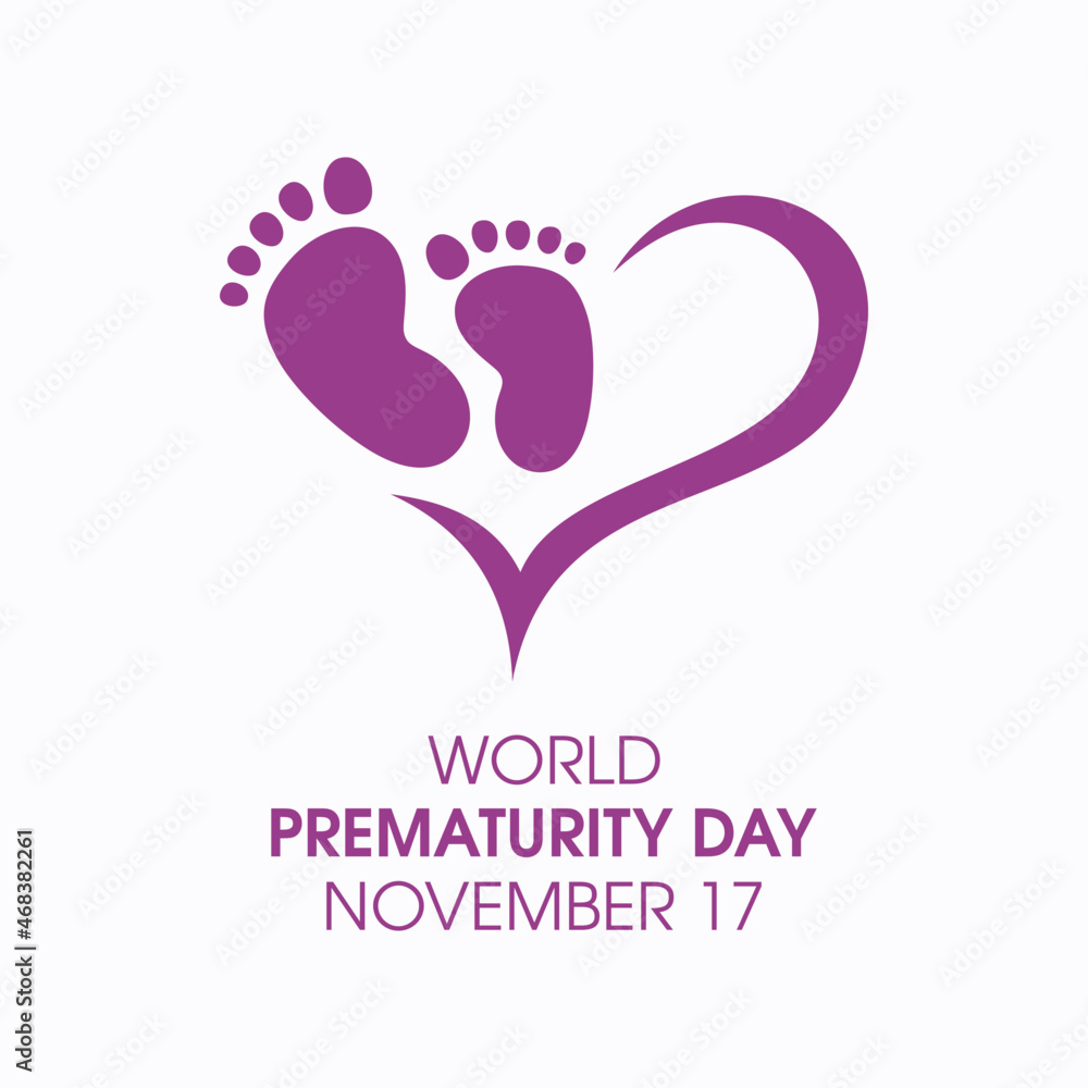 World Prematurity Day vector. Baby footprint and heart shape silhouette