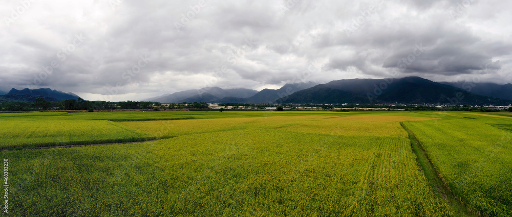 panorama of fields and mountains