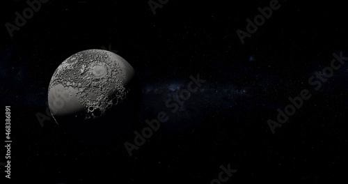 3d render, moon with milky way background