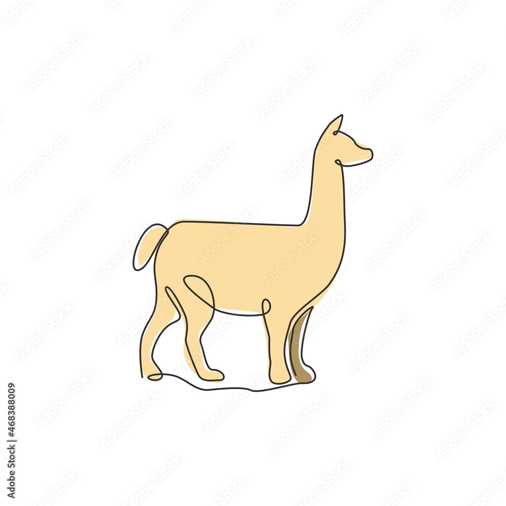 Single continuous line drawing of adorable llama for corporation logo identity. Company icon concept from mammal animal shape. Dynamic one line draw vector design graphic illustration
