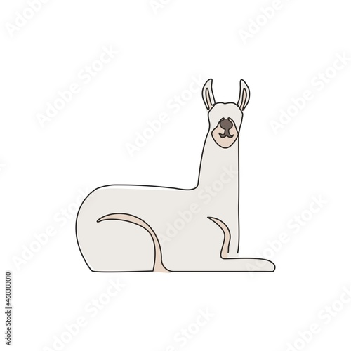 One single line drawing of cute llama for company logo identity. Business corporation icon concept from animals typical of South America. Modern continuous line draw vector design graphic illustration