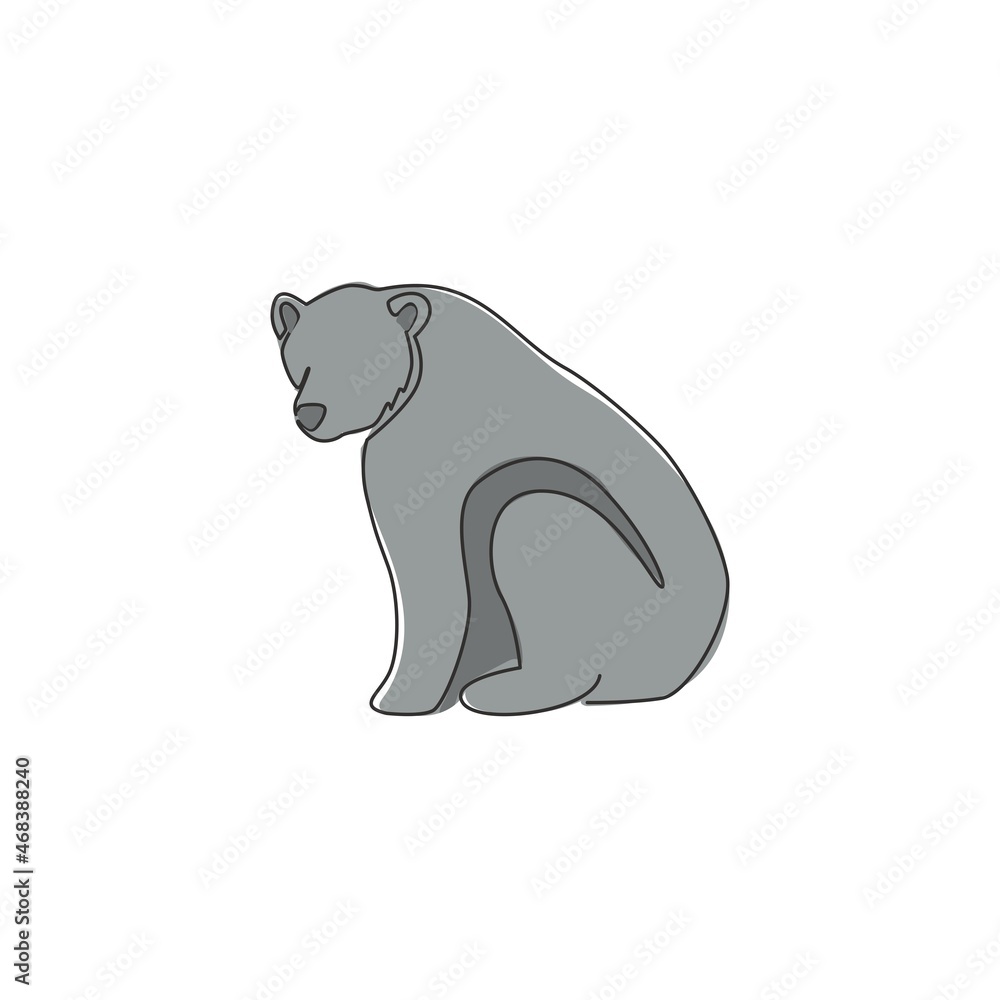 Fototapeta premium One single line drawing of cute grizzly bear for company logo identity. Business corporation icon concept from wild mammal animal shape. Modern continuous line vector draw design graphic illustration