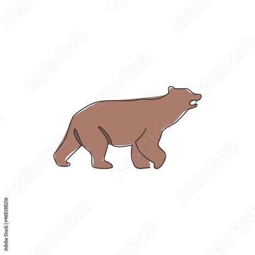 One continuous line drawing of elegant bear for company logo identity. Business icon concept from wild mammal animal shape. Dynamic single line draw vector graphic design illustration