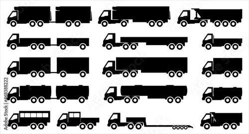 Set of silhouettes of trucks. Vector illustration.