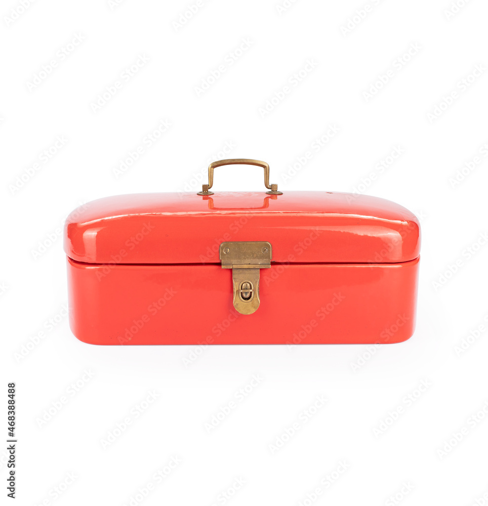 Red enamel bread basket on white background Red enamel bread basket on white background