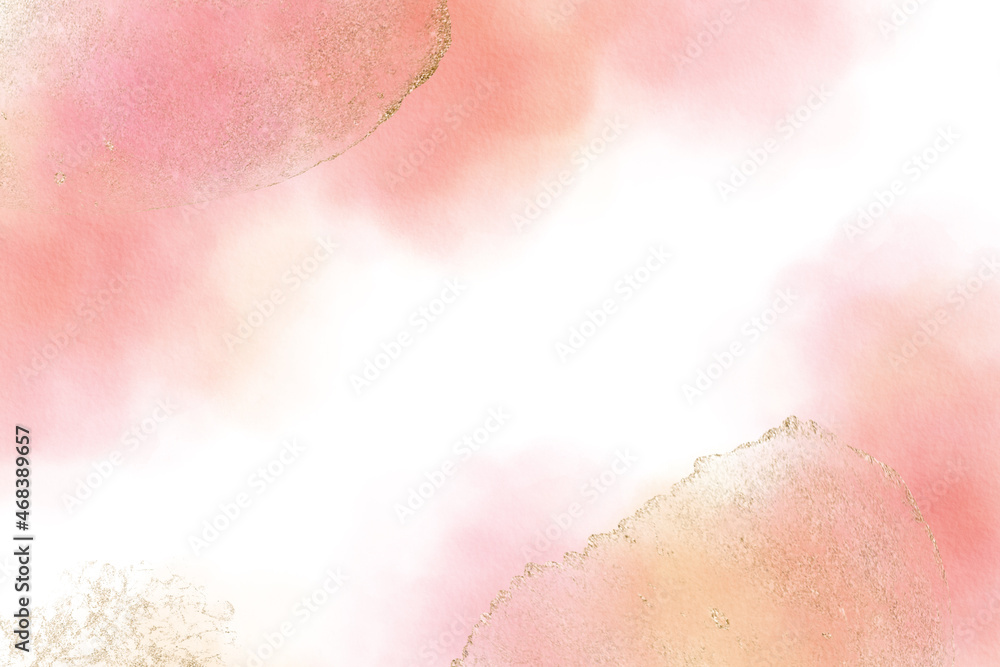 Soft pink watercolor abstract background with gold elements Soft pink watercolor abstract background with gold elements