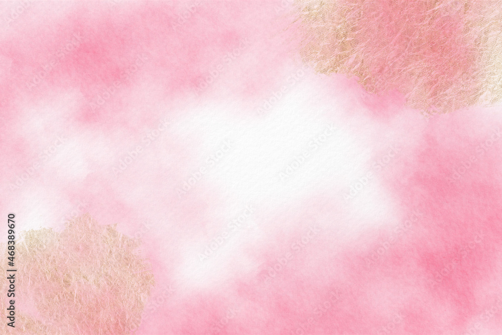 Soft pink watercolor abstract background with gold elements