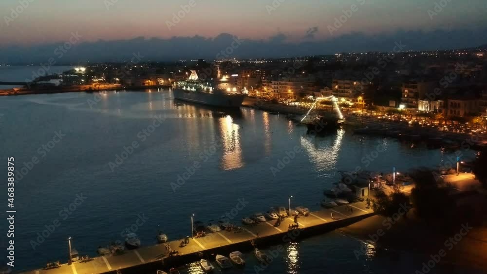 Aerial seaside view over seaside city of Kalamata, Greece at sunset Aerial seaside view over seaside city of Kalamata, Greece at sunset