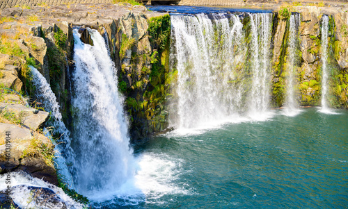 原尻の滝「朝陽の光芒・早朝風景」東洋のナイアガラ Harajiri Waterfall 