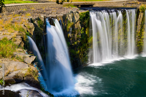 原尻の滝「朝陽の光芒・早朝風景」東洋のナイアガラ Harajiri Waterfall 