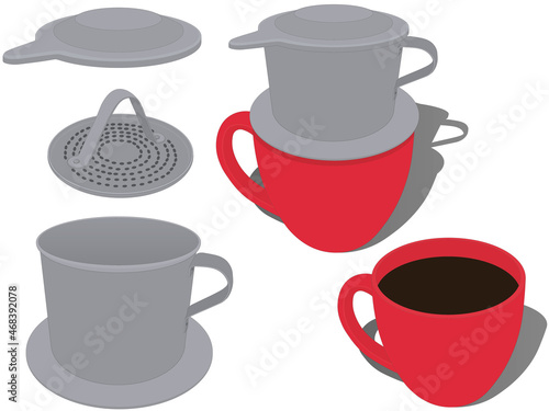 Vietnamese phin coffee maker for making coffee by traditional recipe vector illustration