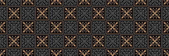 Handdoek met foto Zwart goud patronen Geometrisch tegelornament goud grijs zwart  © PETR BABKIN