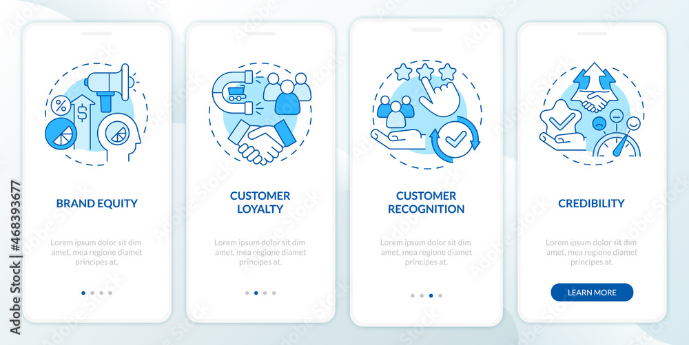 Branding benefits blue onboarding mobile app page screen. Planning ...