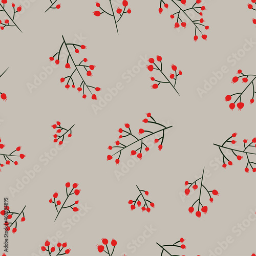 Beautiful Christmas seamless pattern. Branches with rowan berries - winter concept  christmas - vector illustration