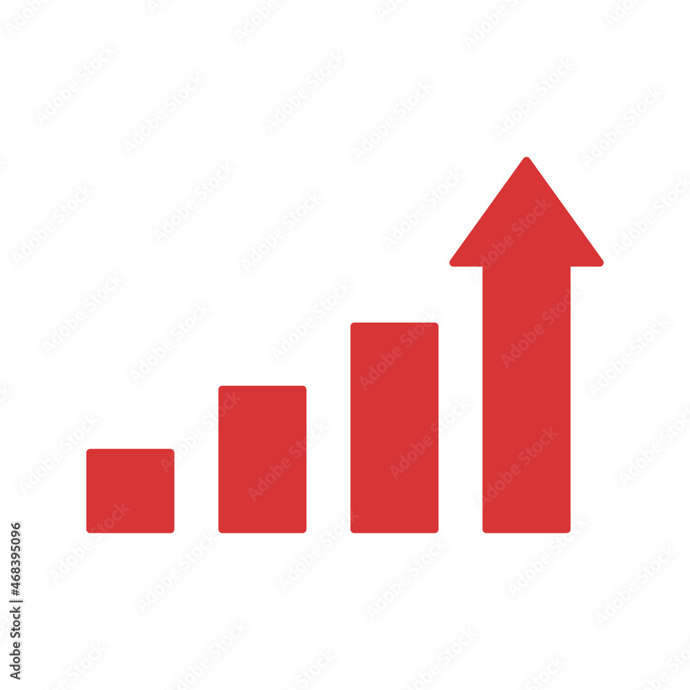 Growing chart vector icon. Red symbol Growing chart vector icon. Red symbol