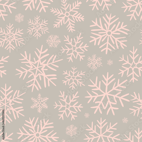 Seamless snowflake Christmas pattern. Winter holiday texture, snowfall doodle hand drawn background.
