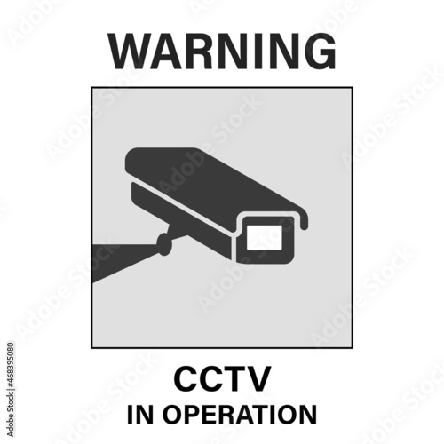 CCTV video surveillance camera warning sign in operation private and industry property public notification symbol black gray