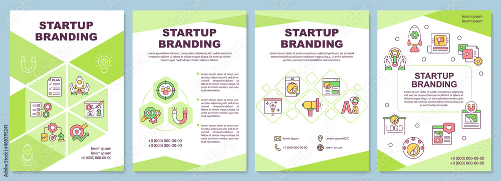 Startup branding brochure template. Creating business. Flyer, booklet, leaflet print, cover design with linear icons. Vector layouts for presentation, annual reports, advertisement pages