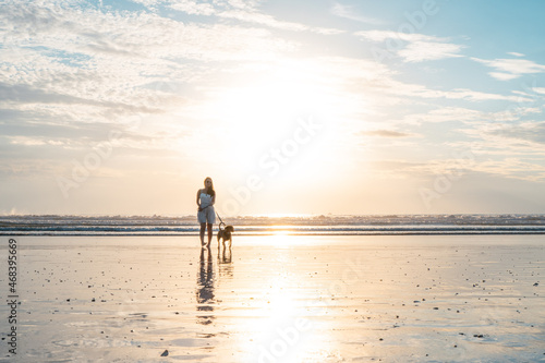 atardecer en playa Guanacaste Costa Rica, caminando el perro y disfrutando del sol y el mar en la hora dorada